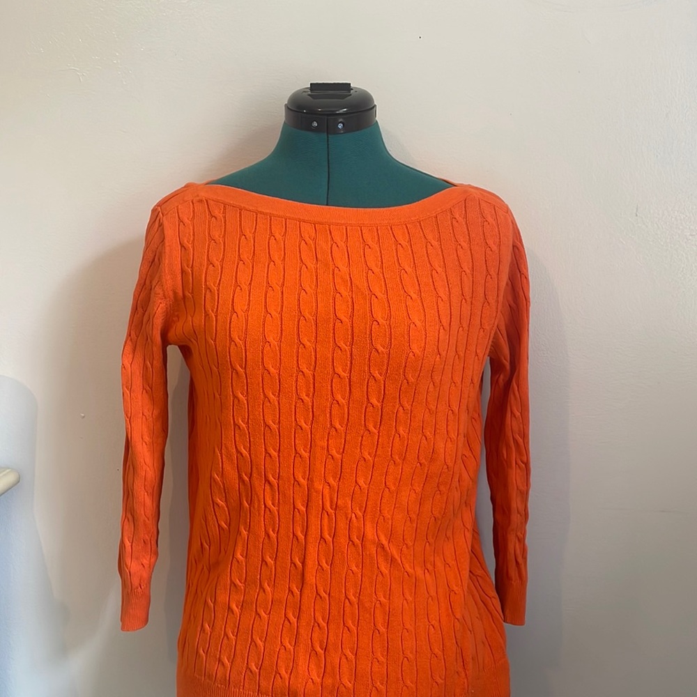 orange cable knit sweater